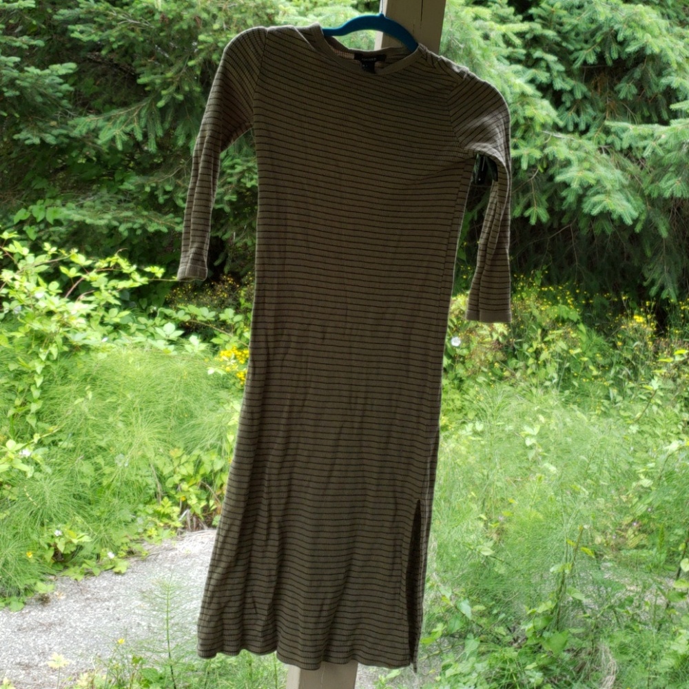 Army green striped dress with thigh slits